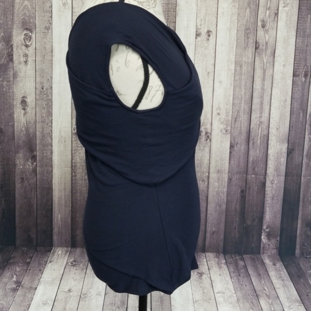 Theory Ribbed Navy Wrapped Top - Picture 3 of 5